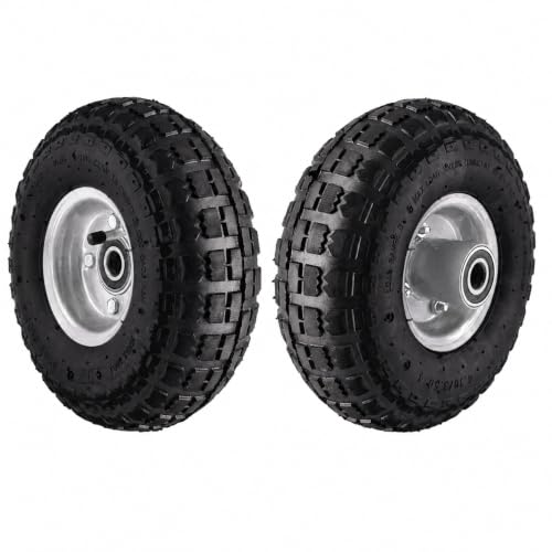 4.10/3.50-4 Sulky Replacement Tire with 5/8 & 3/4 Axle, 2.25"-5.00" Hub 10 inch Air Filled Wheel and Tire, Compatible with X2 Sulky, Heavy Duty 600 Lbs (Set of 2)