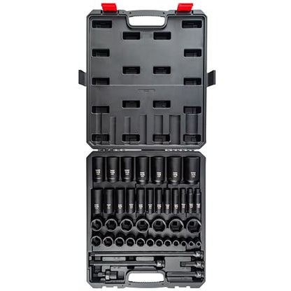 43PC 1/2" DR AE IMP SOCKET SET, Black - size: 43-piece SAE