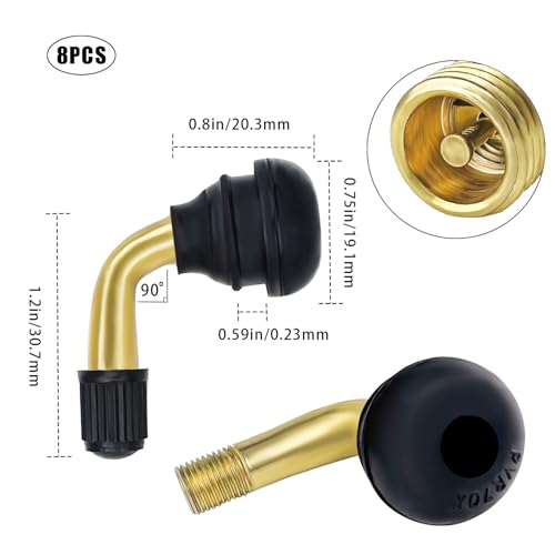 8PCS Tubeless Tire Valve Stem PVR70, Valve Stem Bent 90 Degree Angled, Brass Stem,Snap-in Rubber Base, Compatible with Most Tubeless Tire Rim, Motorcycle, Scooter, ATV