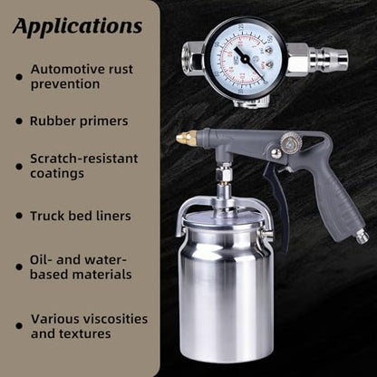 GS Undercoating Spray Gun Kit - Versatile Undercoating Gun for Vehicles, Truck Bed Liner, Rubberized Rust Proofing, Includes Suction Feed Cup & 360° Spray Hose