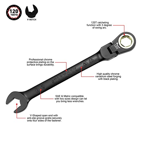 STARWORK TRUE MECHANIC™ 5-Piece 2-in-1 Flex-Head Ratcheting Wrench Set with Rolling Pouch, 120-Tooth, SAE&Metric - size: 5Pc. 120T Flexible
