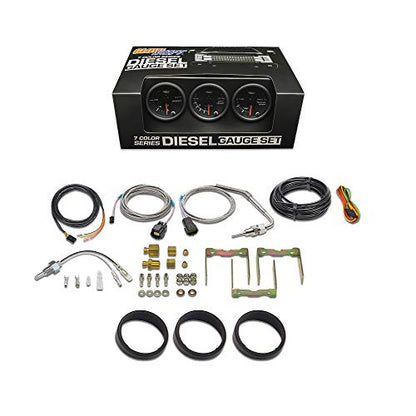 GlowShift Black 7 Color 3-Gauge Diesel Truck Set, 2-1/16" 52mm
