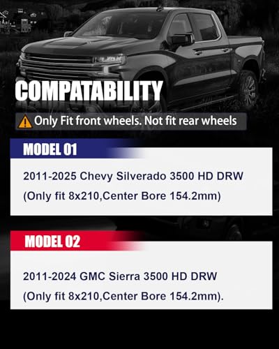 FLYCLE 8x210 Front Wheel spacers 2 inch for 2011-2025 Silverado 3500 HD DRW, 2011-204 GMC Sierra 3500 HD DRW, 8x210mm Hubcentric Wheel spacers 154.2mm Hub Bore with M14x1.5 for Front Wheels