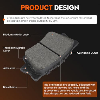 Front & Rear Ceramic Brake Pads Set for Toyota RAV4 2006-2012 2.4L 2.5L (Exc. 3rd Rows Seats), for RAV4 2013-2018 Only 2.5L LE, for Lexus HS250h 8PCS