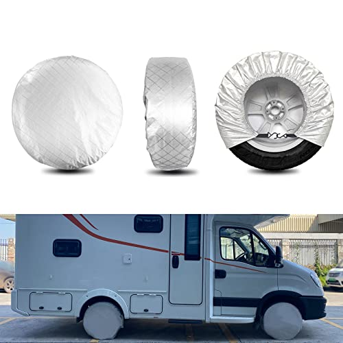 4PCS Set Silver Tire Covers Waterproof Wheel Covers Tire Protector Set of 4 Wheel Covers for Truck, SUV, Trailer, Camper, Fit for 27-29 inch Tire Diameter, Car Wheel Protective Covers - size: 27"-29" Tire Diameters