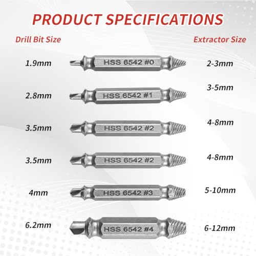 Damaged Screw Extractor Set，6pcs Stripped Screws Nuts Bolts for Removing Rusted and Damaged Hardware, Nuts and Bolts, Drill Bit Tools - color: 6pcs-screw Extractor Set