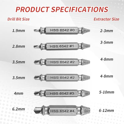 Damaged Screw Extractor Set，6pcs Stripped Screws Nuts Bolts for Removing Rusted and Damaged Hardware, Nuts and Bolts, Drill Bit Tools - color: 6pcs-screw Extractor Set