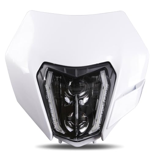 RAMJET4X4 LED Motorcycle Headlight Dirt Bike DRL Headlamp with Bezel Compatible With Motocross Pit Bike Enduro ATV Supermoto 150 250 350 450 500 SX XCW EXC SXF XC SMC R 690 - color: white