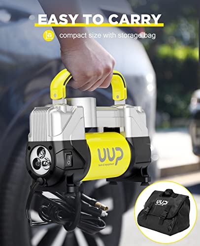 UUP Portable 12V Air Compressor, 150 PSI Tire Inflator with Dual Cylinders - color: Yellow