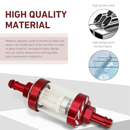 WZP Car Fuel Filter, Detachable Washable Alloy Filter Oil Cup, Transparent Tempered Glass Visible Oil Level Vehicle Inline Fuel Filters, Universal for Truck Motorcycle SUV (Red)