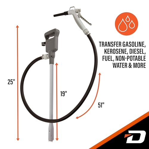 Deway Fuel Transfer Pump, Flow Nozzle, 51in Rubber Hose, 3.8 GPM - style: Hand-Trigger Nozzle w/ Rubber Hose