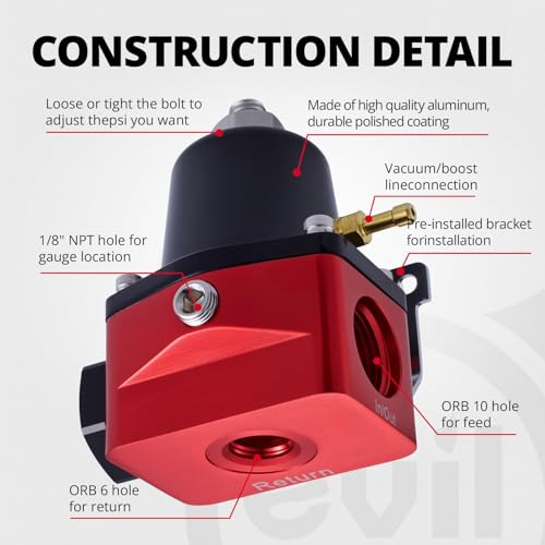 EVIL ENERGY Fuel Pressure Regulator (20-75PSI, 75-120PSI), 6AN EFI Adjustable - color: Red