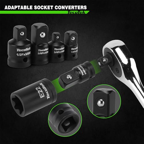 TecoTek 67-Piece Master Torx Bit Socket and External Torx Socket Set, 1/4", 3/8" and 1/2" Drive, S2 and Cr-V Steel, E4 - E24, T6 - T70, TT6 - TT70, TP8 - TP60, Includes 7PCS Socket Adapters