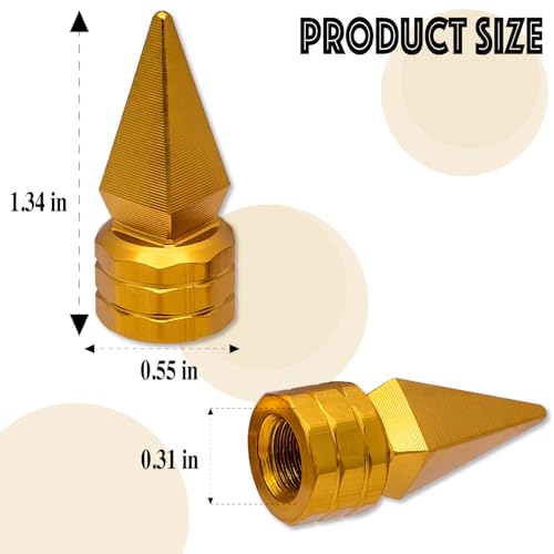 4PCS Spiked Shape Tire Valve Stem Caps, Aluminum Alloy Spike Wheel Tire Valve Stem, Universal Dustproof Waterproof Air Caps for Cars, SUV, Trucks, Bikes, Motorcycles, Bicycles(Gold) - color: Spiked - Gold, size: 4 pcs - Standard