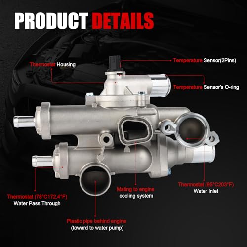 68003582AB Upgraded Aluminium Engine Coolant Thermostat Housing Assembly Compatible with Chrysler 200 Sebring Dodge Avenger Caliber Journey Jeep Compass Patriot Replaces 6508355AA, 4884571AB, 902-319