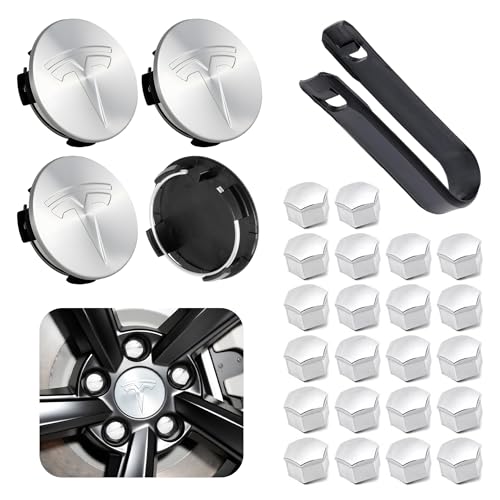 4 Pack Car Wheel Center Hub Cap Kit with 22 Lug Nut Covers - color: Silver & Silver