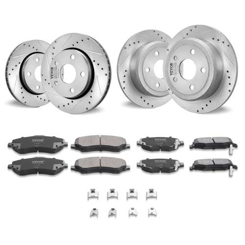 VEVOR Front and Rear Brake Kit Compatible with 2007-2017 Jeep Wrangler, Drilled and Slotted Brake Rotors Ceramic Brake Pads Replacement, 11.9" Front Rotors 12.4" Rear - size: S-53040 + S-53041