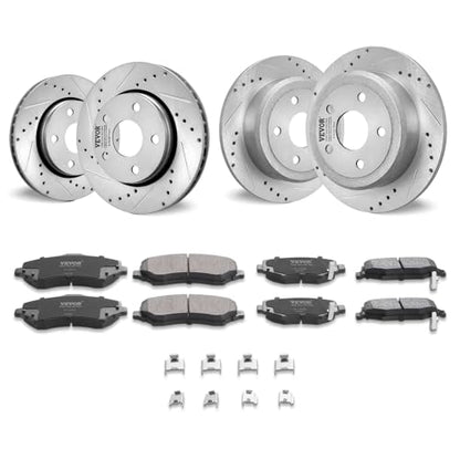 VEVOR Front and Rear Brake Kit Compatible with 2007-2017 Jeep Wrangler, Drilled and Slotted Brake Rotors Ceramic Brake Pads Replacement, 11.9" Front Rotors 12.4" Rear - size: S-53040 + S-53041