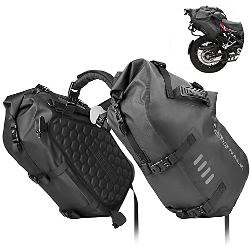 Rhinowalk Motorcycle Saddlebags 48L(24L*2) Waterproof Motorbike Side Bags, Travel Luggage Panniers with Shoulder Strap for Adventure & Sport Motorcycle Racks, 1 Pair - size: 48L Black