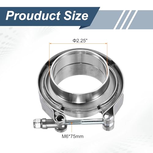 HARFINGTON V Band Clamp with Flange, 304 Stainless Steel, 2.25 Inch, Silver - size: 2.25 Inch