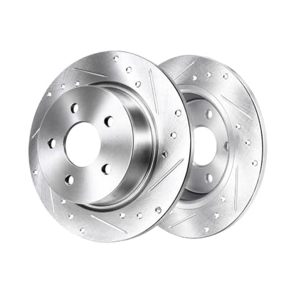 HUSCH Ceramic Brake Pads and Drilled Slotted Brake Rotors Fit for Ford - size: Drilled&Slotted-54193+D1564
