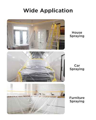InoKraft Pre-Taped Masking Film for Painting, Painters Plastic Sheeting with Automotive Paint Tape and Drape for Covering Cars, Walls, Windows and Furniture Protection (22" x 66', 3 Rolls)