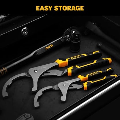 ELEAD Adjustable Oil Filter Wrench Set - 9" & 12" Pliers for Cars, Trucks, Motorcycles - Durable Carbon Steel, Ergonomic Grip, Easy Access Design - style: 9" & 12"