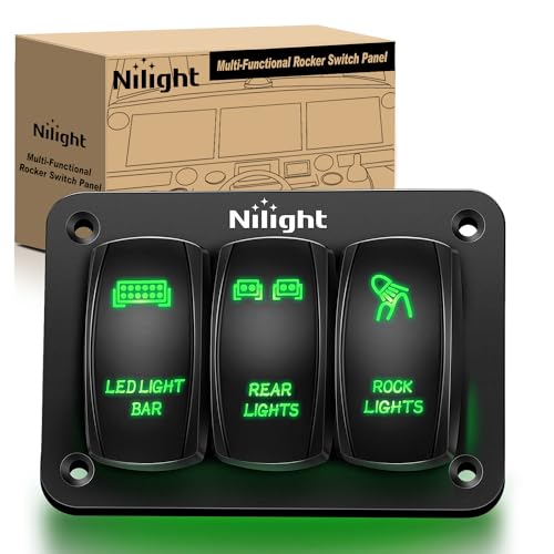 Nilight 3 Gang Rocker Switch Panel SPST On Off Toggle Laser Pattern Green - color: Green, size: 3 Gang