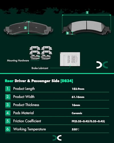SCITOO Disc Brake Pads Sets Front Rear 8pc Fit For Chevy For Silverado 1500 - size: Front-D785 & Rear-D834