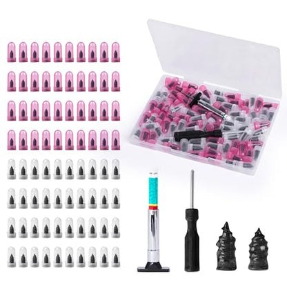 82PCS Tire Repair Screws, Heavy Duty Tire Plug Kit Screw Type, Screw in Plugs, Vacuum Rubber Nails, Tubeless Patch Kit for Car Motorcycle Truck SUV with Tread Depth Gauge