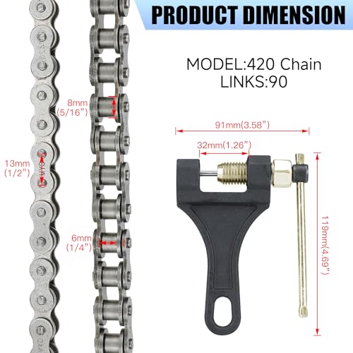 YOXUFA Mini Bike Sprocket 60T with 420 Chain 90 Links Compatible with Coleman CT200U BT200X CT200U-EX Baja Warrior Massimo TrailMaster MB200 Axis M200 Predator 212 196cc 200cc 6.5hp Powersports Parts - color: black