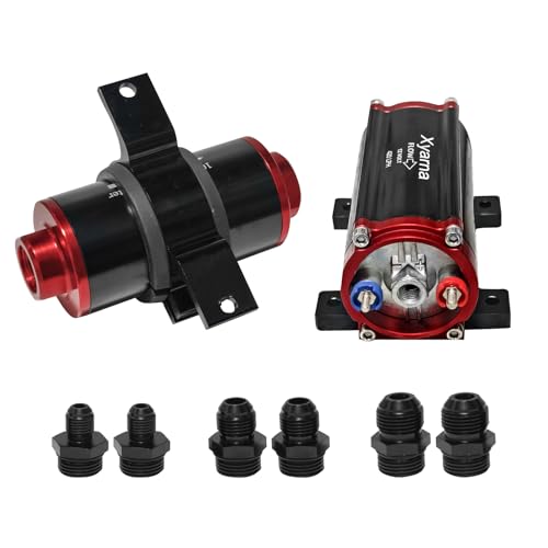 12-170 100 GPH Universal In-line Electric Fuel Pump Inline Fuel Filter 100 Micron with 6AN 8AN 10AN Adapter&Bracket Clamp 50MM Universal - color: 12-170 100 GPH