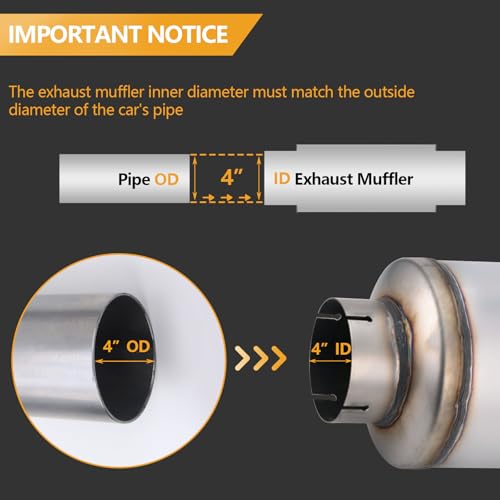 4 Inch Exhaust Muffler with Clamp, 4" Inlet/Outlet 30" Overall Length Resonator, Stainless Steel Straight Through Design Performance Muffler with Clamp, 1 PC - size: 4'' inlet, 7'' body width
