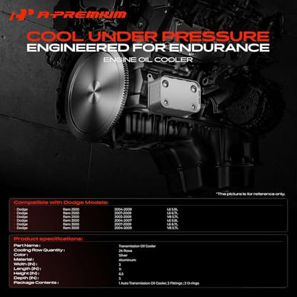 A-Premium Rear Automatic Transmission Oil Cooler Compatible with Dodge, Ram