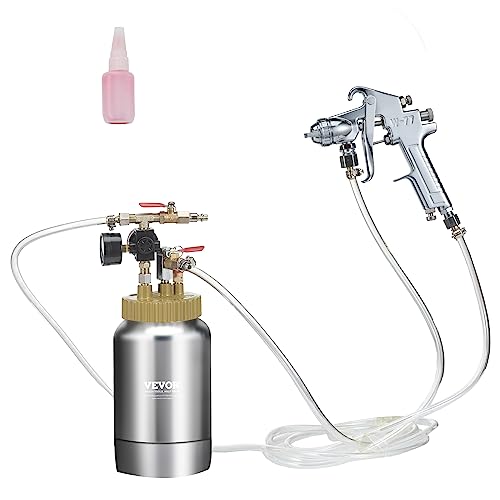 VEVOR Spray Paint Pressure Pot Tank, 2L/0.5gal Lightweight Air Paint Pressure Pot, 1.8mm Nozzle Spray Paint Gun 3m Hoses for Home Decoration Architecture Construction Automotive Painting, 45PSI Max - size: 2L1.8mm