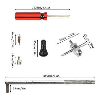 FOCCTS 17PCS Tire Valve Stem Tool Puller and Installer Kit, 6 Pcs TR412 Tubeless Tire Valve Stems with Valve Stem Cores, Single Head Tire Valve Core Remover Tire Repair Install Tool