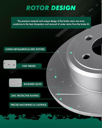 SCITOO Rear Brake Kits Drill & Slotted Brakes Rotor Brakes Pads:D1057;53021 - size: Rear 53021 + D1057 [2+4PCS]