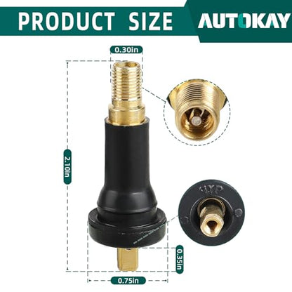 AUTOKAY 100pcs TPMS 17-20008 Rubber Snap-in Tire Pressure Sensor Tire Valve Stem TPMS Compatible with Jeep Ford Chevy Chrysle Ram GMC Cadillac Buick Lincoln Pontiac Ram Hyundai for Subaru for Dodge