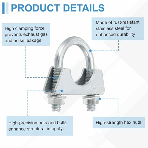 HARFINGTON U Bolt Muffler Exhaust Clamp 28mm(1-1/8") Galvanized Iron U-Bolt Clamps Muffler Tip Hook Saddle Exhaust Clip for Tip Pipes Connection - size: 28mm