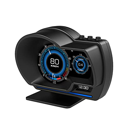 Dyno Racing OBD2 Gauge,OBD+GPS HUD Digital Display Gauge 10 Kinds Display Interface,Speedmeter & RPM,Water Temperature,Voltage,Turbo Pressure,Driving Mileage, Manual Adjusted Alarm Flashing