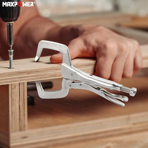 MAXPOWER 11-inch Locking C Clamp, Heavy Duty C-Clamp Locking Pliers with Regular Tips for Welding - size: 11"