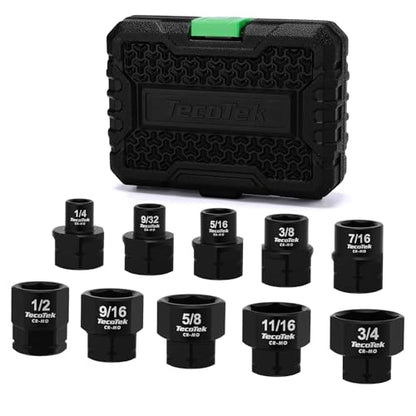 TecoTek 10-Piece 3/8-Inch Drive SAE Low Profile Impact Socket Set, Stubby Socket Set, 1/4"-3/4", 6 Point, Cr-Mo, Shorter Socket for Tight Areas - size: 1/4" - 3/4"(3/8" Dr.)