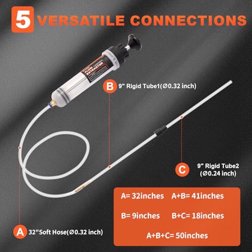 H-veenjor 200 CC Automotive Fluid Extractor Pump with Soft Hose & Two Tubes - size: 200CC