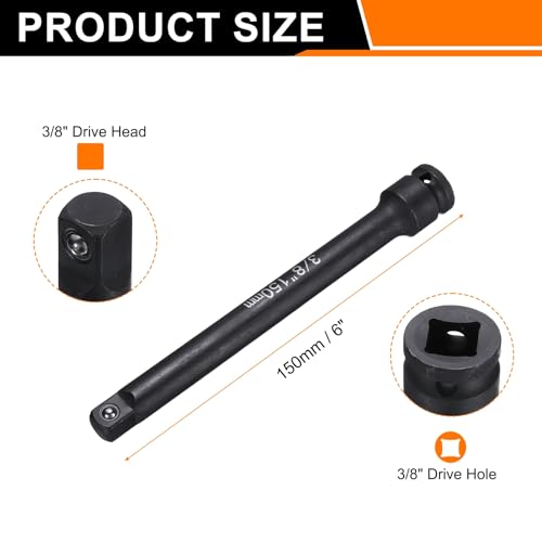 HARFINGTON Socket Extension Bar 3/8" Drive 6" Long CR-V Steel - size: 3/8" Square Drive 6" Long