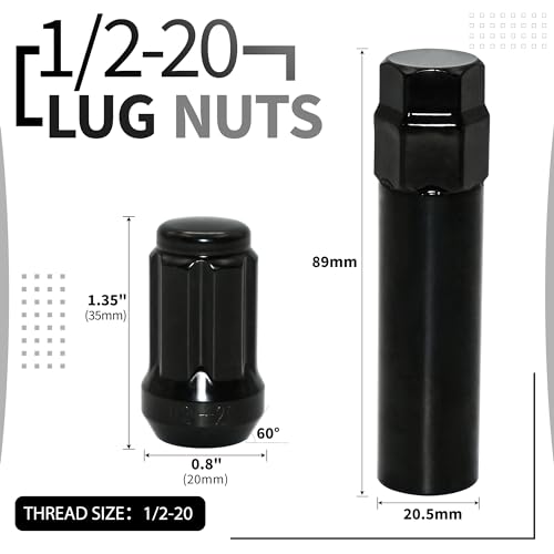20 PCS 1/2-20 Black Lug Nuts, 1.35" Tall Hex Trailer Lug Nuts, 60 Degree Conical Cone Seat with Socket Key, Wheel Lugnuts Compatible with Jeep Cherokee 1984-2001, Jeep Wrangler JK 1987-2018 - color: Black, 20pcs+1 Point Spline, size: M12.7x1.27