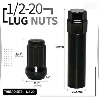24 PCS 1/2-20 Black Lug Nuts, 1.35" Tall Hex Trailer Lug Nuts, 60 Degree Conical Cone Seat with Socket Key, Wheel Lugnuts Compatible with Jeep Cherokee 1984-2001, Jeep Wrangler JK 1987-2018 - color: Black, 24pcs+1 Point Spline, size: M12.7x1.27