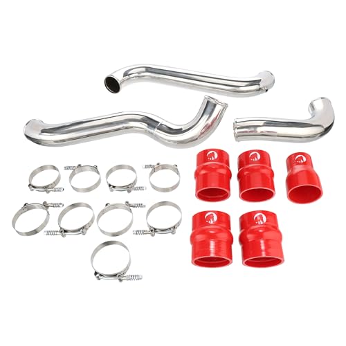 Intercooler Pipe & Silicone Boot Kit – Compatible with 2011-2016 GM Chevy Silverado 2500 3500 6.6L Duramax LML Diesel – High Flow Aluminum Pipes, Red Silicone Boots