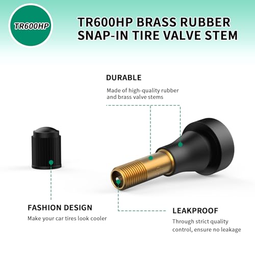 100PCS TR600HP Tire Valve Stems, High Pressure Brass Rubber Snap-in Tire Wheel Valve Stem for Most Car Auto Tires