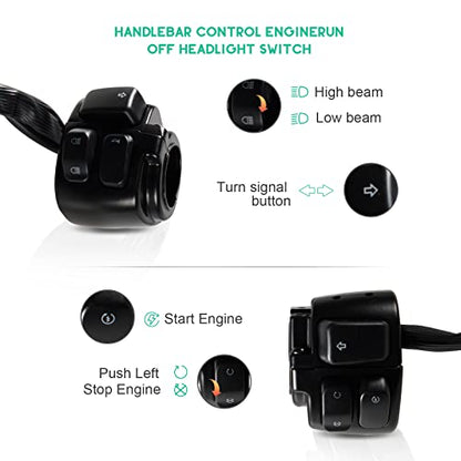 1 Pair Motorcycle 1" Handlebar Switches Control and Wiring Harness with 1996-2012 Harley Softail Dyna Sportster V-Rod（Black） - color: Black