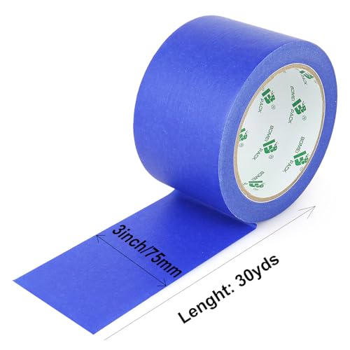 BOMEI PACK Wide Blue Painters Tape 3 Inches x 30 Yards, 3D Tape, 3D Printing Tape for Laser Cutting, 21-Day Clean Removal Wide Masking Tape - color: Blue